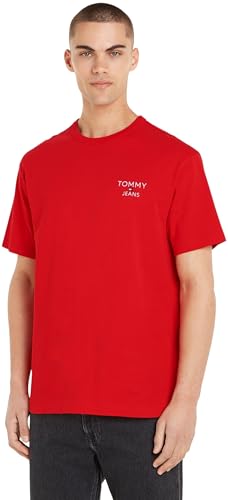 Tommy Jeans Camiseta de Manga Corta para Hombre Cuello Redondo, Rojo (Deep Crimson), XS