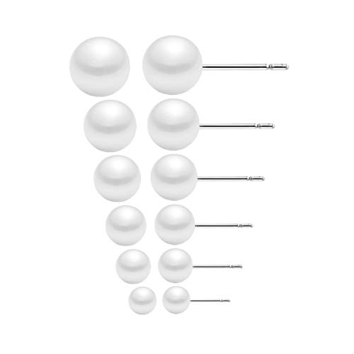 OUGWA 12 Pairs Stainless Steel Clear Cubic Zirconia Pearl Stud Earrings Women's Stud Earrings Set (Pearl Earrings)4