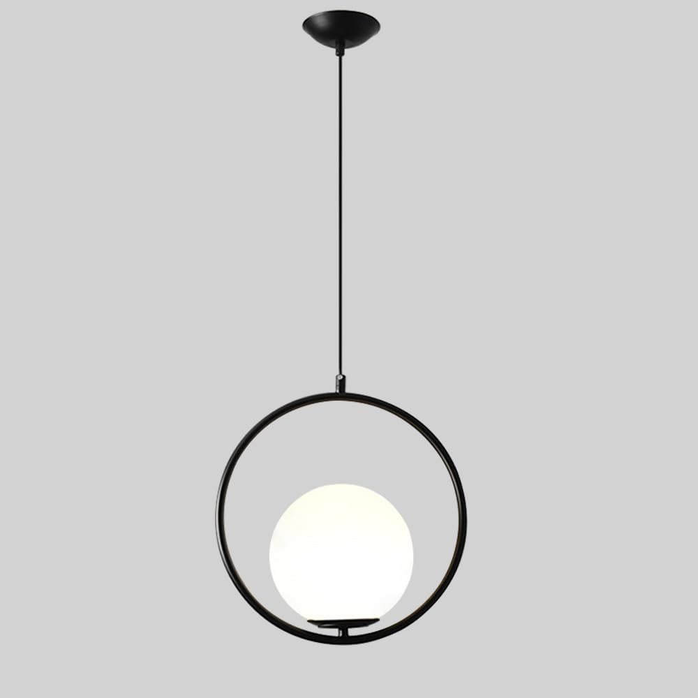 Luminaire suspendu doré E27 avec lustre sphérique en verre blanc moderne