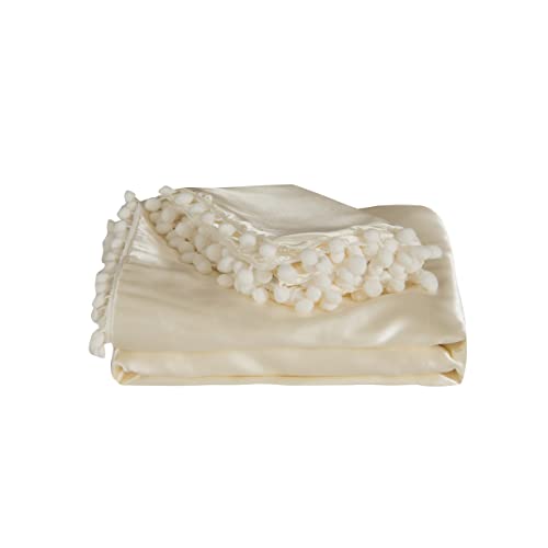 Ihoustriy Kids' Duvet Cover Twin Size, Satin 2Pcs Bedding Duvet Cover Set, Pom Poms Fringe Solid Color Luxury Silky Like Soft, Zipper Closure & Corner Ties (Twin, Silver) #TOP5