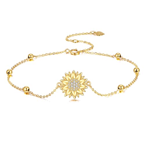 KECHO 14k Yellow Gold Sunflower Jewelry for Women, Fine Gold You are My Sunshine Jewelry Gifts for Her