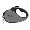 TUG 360 ° klittelvrij, Heavy Duty intrekbare hondenlijn voor honden tot 100 lbs; 15 voet sterke nylon tape/lint; eenhandige rem, pauze, slot (groot, grijs)