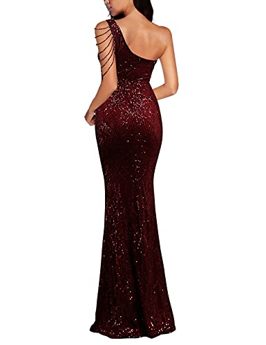 Image of Women One Shoulder 1920s Plus Size Formal Dress Tassels Sleeve Sequins Gatsby Maxi Evening Gown