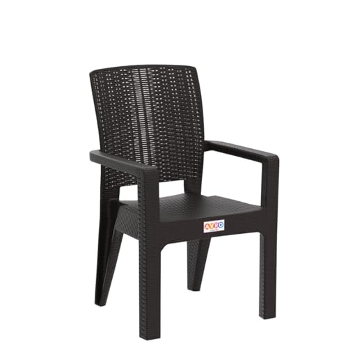 Image of AVRO FURNITURE Plastic Rattan Chairs| Set of 2 | Plastic Chairs for Dining Room, Bedroom, Living Room | Comfortable Back |Curved Seating | Rattan Box Legs |Bearing Capacity up to 200Kg, Brown Colour