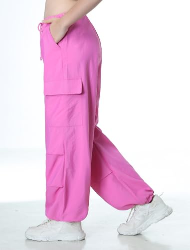 Image of EXARUS Girls Parachute Pants Cargo Hip Hop Wide Leg Baggy Y2K Teen | Tween Casual School Dance Streetwear with Pockets Elastic Waist Youth Junior Kids Bottoms Hiking 8-14Y