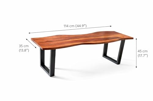 Image of Modern Coffee Table for Living Room | Sheesham Wood Center Table with Natural Edge Top | Wooden Leg Cocktail Table | Contemporary Tea Table Furniture for Home, Lounge & Apartment | Light Walnut