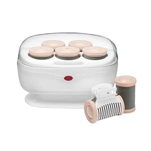 Conair Double Ceramic Hot Rollers for Long, Medium & Short Hair, 5 Ceramic Flocked 1½-Inch Heated Hair Rollers with Clips, Pink/White