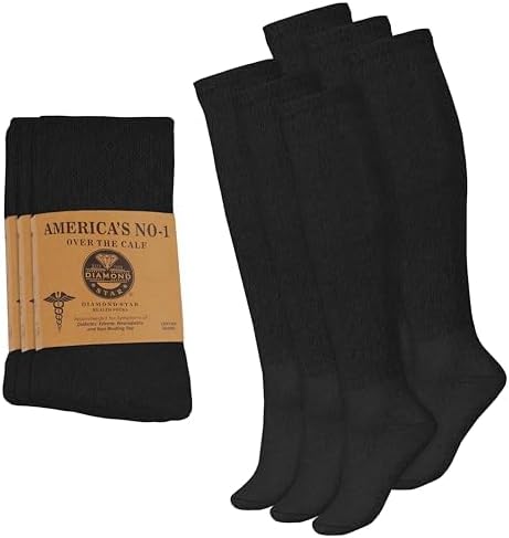 Pairs Diabetic Socks Over The Calf - Knee High Premium Cotton Socks Men's Size 10-13 Big & Tall Size 13-16