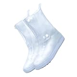 Alasum Cubrezapatos Impermeables de Caña Alta para Adultos Antideslizantes y Resistentes Lluvia Talla XXXXXL 44/45 Color Blanco Cubrezapatos Gruesos y Duraderos para Exteriores