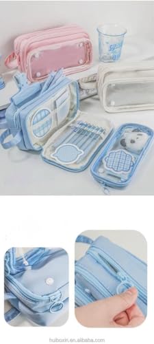 Image of U & U UNIQUE UTILITIES Pencil Pouch for Girls Aesthetic | Large Capacity Pencil Case with Detachable Front Pocket | Cute Pouches for School Girls | Pouch for Stationery (Blue)