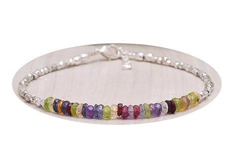 Bracelet stacking argent sterling avec pierres naturelles mix 7inch