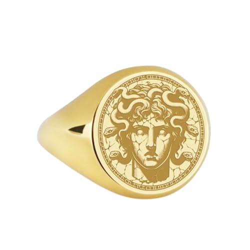 Bague Méduse en argent 925 anti-ternissement, chevalière ronde robuste