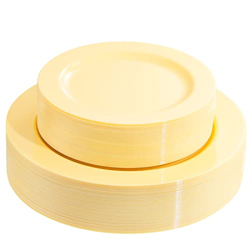 FLOWERCAT 60PCS Yellow Plates - Heavy Duty Yellow...