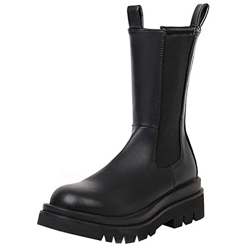 Parisuit Women's Lug Sole Platform Chelsea Boots Flat Low Heel Ankle Boots Goth Chunky Booties