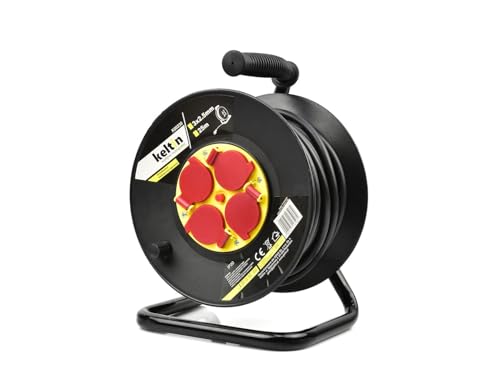 BSD Rallonge électrique enrouleur 25m 3x2,5mm avec protection thermique et 4 prises 230V pour usage domestique, jardin et chantier.