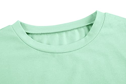 Imily Bela Girls Cap Sleeve Summer Tops Casual Crewneck Loose Tshirts With Pocket Light Green #TOP2
