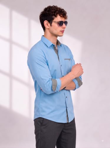 Image of Diverse Men's Cotton Shirt for Men | Regular Fit Full Sleeve Solid Casual Shirt with Spread Collar, Stylish Pocket Design, Standard Length | Formal Office Wear