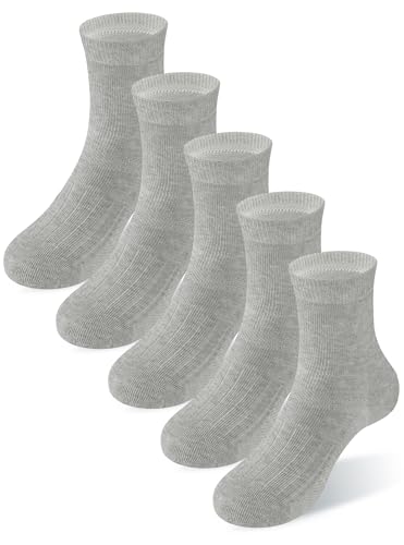 BliBliTaTa Boys Girls Kids Socks Crew Socks Youth Unisex Soft Cotton Seamless Toe Breathable Durable Anti-slip Sole 5 Pack for 2-4 4-6 6-8 8-10 10-12 12-14 Years Old GreySize Medium