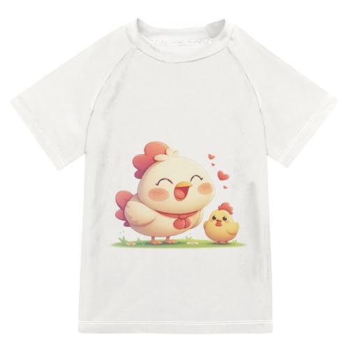 Cartoon Cute Chicken Hearts Girls Bathing Suit Short Sleeves Work Out Clothes Swimwear Beach Tops 3T