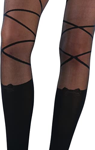 Image of ToBeInStyle Women's Strappy Zig Zag Lace Up Bandage Print Fashion Goth Tights