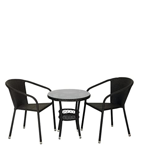 Image of OUTLIVING Garden Patio Seating Chair and Table Set with Glass Balcony Outdoor Furniture with 1 Tables and 2 Chair Set (Black)