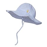 DASMINI Baby&Toddler Stripe Wide Brim Sun Hats UPF 50+ Sun Protection Beach Bucket Cap Cute Adjustable Hat (Sky Stripe, 6-24M)
