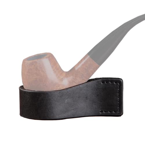ZHome Cowhide Leather Tobacco Pipe Stand - Handmade Foldable Smoking Pipe Holder Rack for Single Pipe Display Black