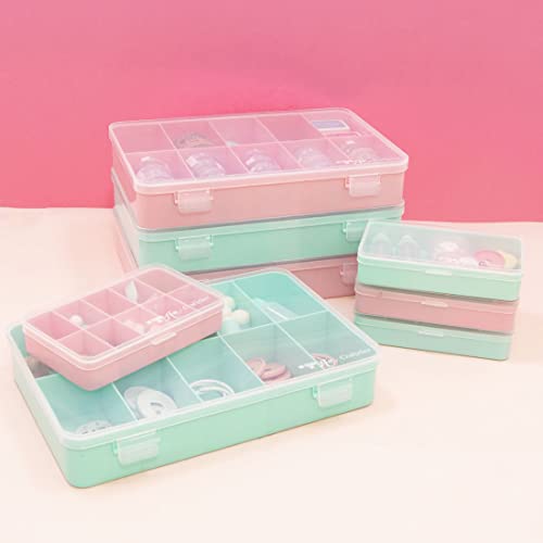 Image of Craftelier - Organizer Box with 17 Compartments for Cardmaking, Scrapbooking and Craft Supplies | Dimensions 26.5 x 17.8 x 4.2 cm (10.4 inch x 7 inch x 1.65 inch) - Transparent and Turquoise Color