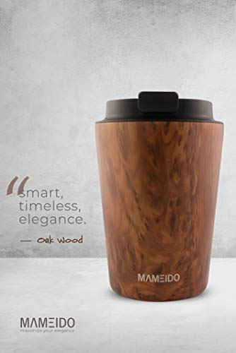 MAMEIDO Termo Cafe 350ml - Vaso Termico Antigoteo, Taza Termica acero inox sin BPA, Vaso Termo Cafe para llevar (Oak Wood, 0,35l) - Imagen 3