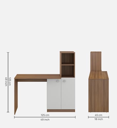 Image of Divine Study Table Engineered Wood | Free Standing | Exotic Teak & Frosty White Finish | Home & Office Desk with Storage | Water & Scratch Resistant