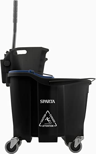 Image of SPARTA OmniFit Mop Bucket System, Durable Mop Bucket, Side Press Wringer, and Soiled Water Insert, Floor Cleaning Essentials for Commercial and Home Use, 35 Qt Capacity, 1 Count, Black