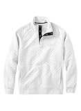 JMIERR Mens Quilted Sweatshirt Casual Long Sleeve Outdoor Crewneck Quarter Button Fall Fashion Shirts 2024 Pullover Sweatshirts with Kangaroo Pockets, US 43(L), D White