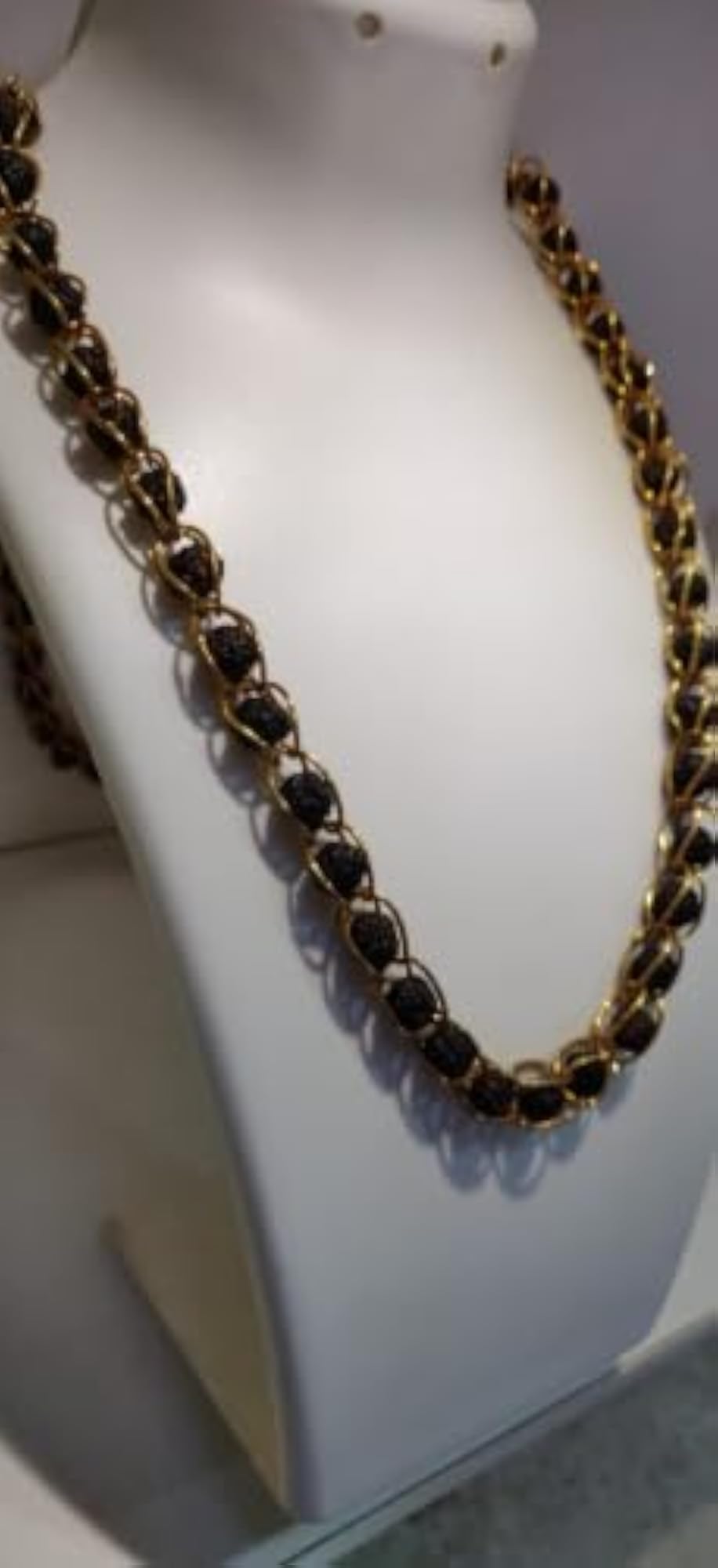 Rudraksh Gold Plated Chain Necklace, Spiritual Elegance