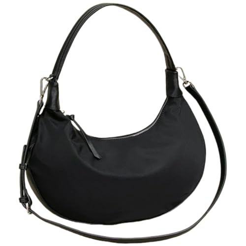 Black Shoulder Crescent Bag for Women Trendy Handbag and Purses, Convenient Nylon Crossbody Hobo Bag with Adjustable Strap