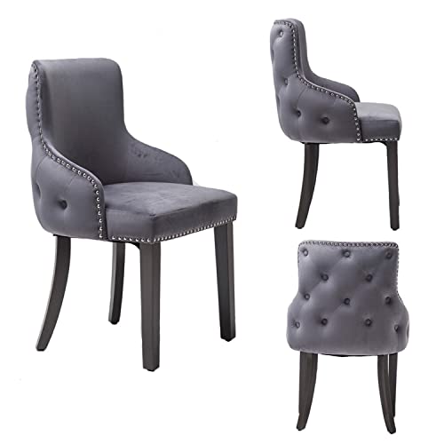 Jeu de 2 chaises luxueuses de Salle à Manger Grace de PS Global, Montage Facile, Clous chromés, Dos capitonné, Dossier Profond à Boutons, Velours Moelleux (Gris foncé) Cover