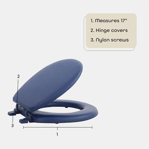 Soft Standard Vinyl Toilet Seat, Navy - 17 Inch Soft Vinyl Cover with Comfort Foam Cushioning - Fits All Standard Size Fixtures - Easy to Install Fantasia by Achim Home Decor - Image 4