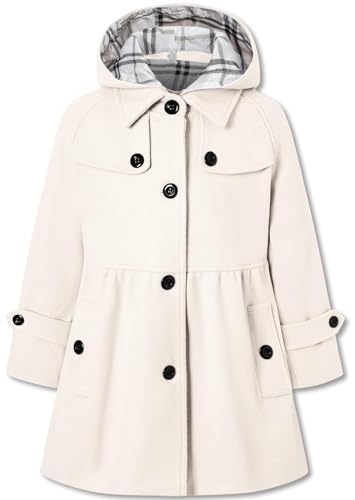 Betusline Girls Dress Coat Kids Hoodie Trench Coats Overcoat Fall Winter Outerwear Peacoat 3# White 9-10 Years