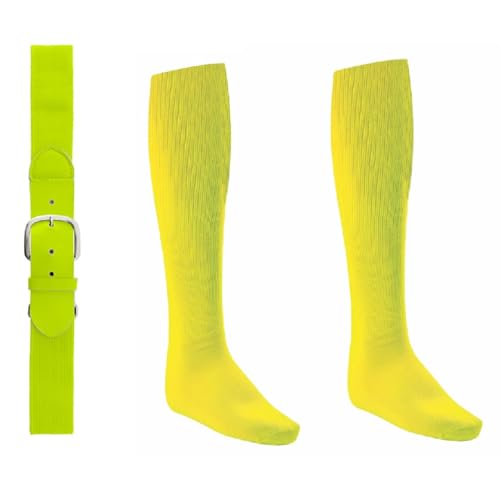 League Outfitters Baseball or Softball Belt and Socks Combo Adjustable fits All Adults, Youth, Kids, Boys, and Girls (Neon Yellow, Small (Shoe Size 6.5-8.5))