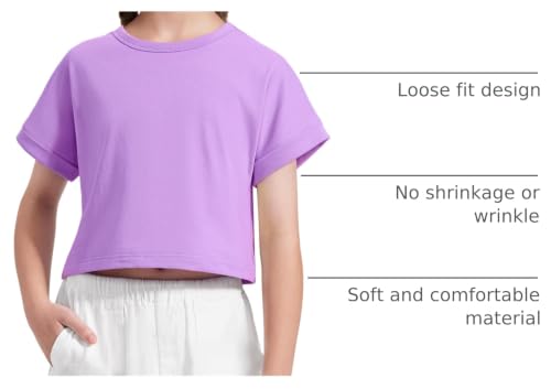 Image of Girls Crop Tops Short Sleeve T-Shirts for Girl Crew-Neck Basic Tee Size 7-14 Years