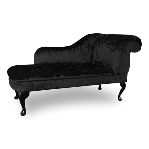 Paradise Furniture Ashford Chaise Lounge Shimmer Velvet Black Queen Annes Legs Handmade Living Room, Hall Way, Accent Chair (Right Hand, Black)