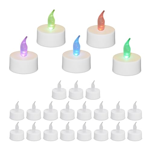 Relaxdays LED Teelichter mit Farbwechsel, 24er Set LED-Kerzen, elektrisch, flammenlose Kerzen, H x D: 4,5 x 3,5 cm, weiß Relaxdays LED Teelichter mit Farbwechsel, 24er Set LED-Kerzen, elektrisch, flammenlose Kerzen, H x D: 4,5 x 3,5 cm, weiß