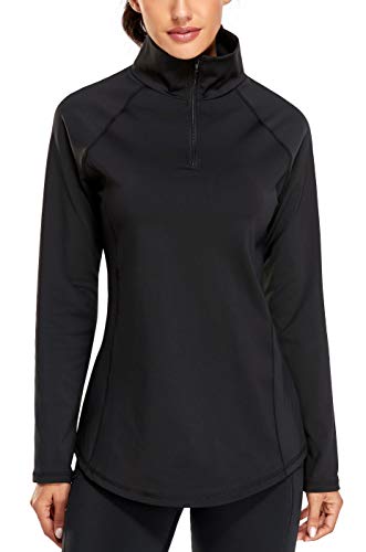 Miusey Long Sleeve Activewear Tops for Women to Wear with Leggings, Quarter Zip Pullover Women Polo Shirts Quick-Dry Exercise Outdoor Recreation Zip Top Black X-Large