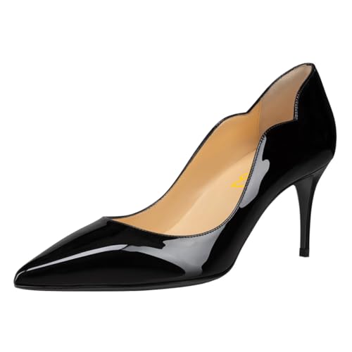 FSJ Women Classic Kitten Heel Closed Pointed Toe Pumps Slip On Wedding Party Formal Business Work Shoes Size 4-16 US