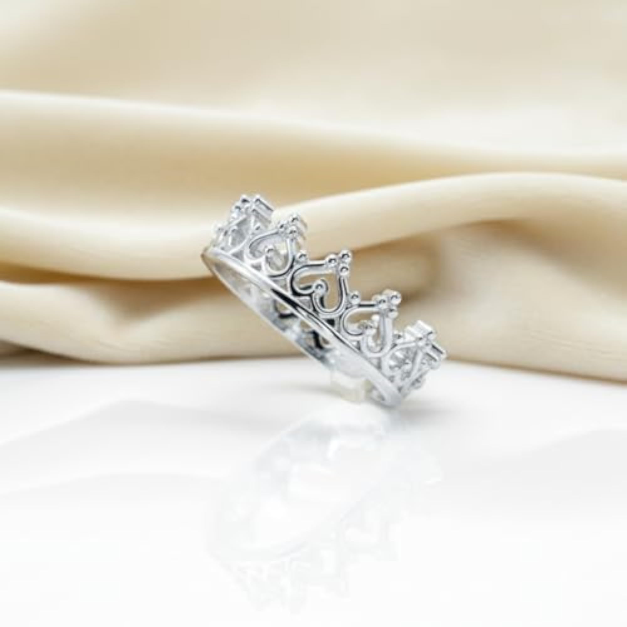 Couple's 925 Sterling Silver Crown Adjustable Promise Ring, Gift for Him & Her