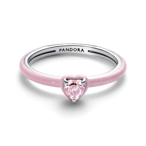Bague cœur argent cristal rose orchidée émail pailleté pour femme