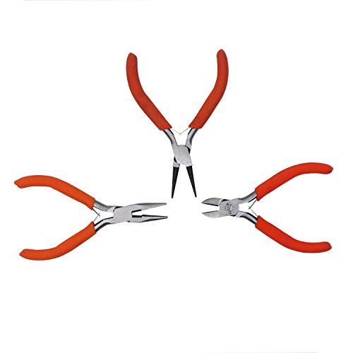 Zangen (3 Teile) - Drahtschneider, Flachzangen und Rundzangen - Hochleistungs Präzisionszangen Set für Elektrowerkzeuge, Heimwerker und Schmuckzubehör - Rutschfester ergonomischer Griff