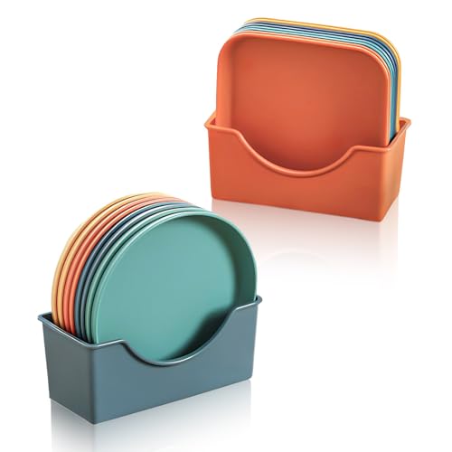 Mulaibdin 16 Piezas Platos Plastico Duro Reutilizables de 5.7 Pulgadas para Camping, Llanos Sueltos Irrompibles con Organizador, de Colores para Cumpleaños, Fiestas y Hogar