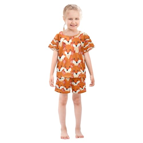 Fox Seamless Pattern Kids Pjs Set Boys Girls Summer Short-Sleeve Sleepwear Pajamas 2PCS3