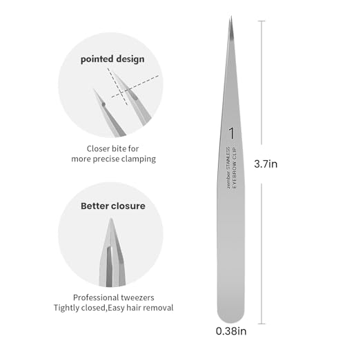 ZERNBER Pointed Tweezers for women Facial hair, Precision Tweezers for Eyebrows, Chin Hair,Ingrown Hair, Splinters, Glass Removal(Silver)