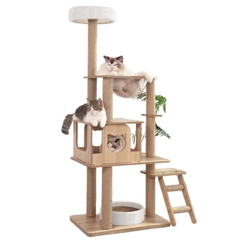 はめ込むだけ 簡単 省スペース クリア 透明 丸形 ハンモック付 爪とぎポール 隠れ家 展望台 多頭飼い対応 丸角デザイン おしゃれ 安定型 キャットタワー 高さ149cm 運動不足解消 麻縄 透明ハンモック 猫家具 インテリア nd-pt063